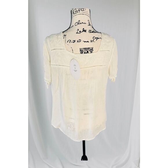 Magazine Peasant Cream Crochet Square Neck Short Sleeve Top Women’s Medium NWT - Picture 10 of 10